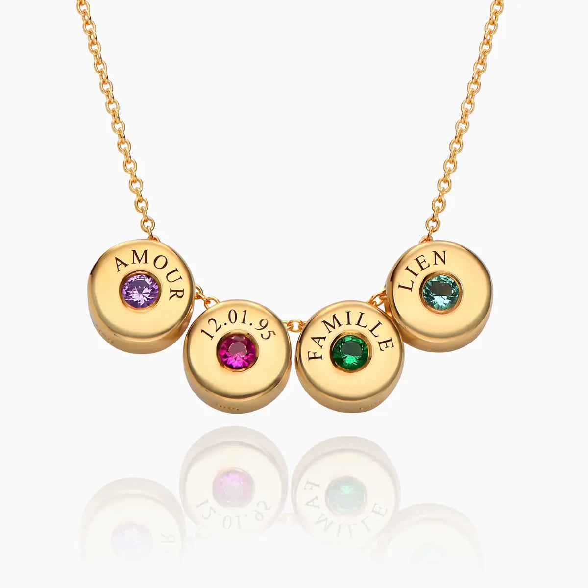Collier Présence — Pierres de naissance et prénoms gravés
