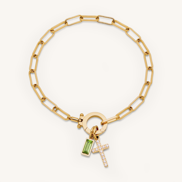 Bracelet Chaîne Croix & Pierre de Naissance