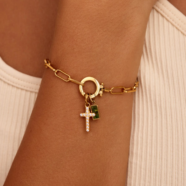 Bracelet Chaîne Croix & Pierre de Naissance