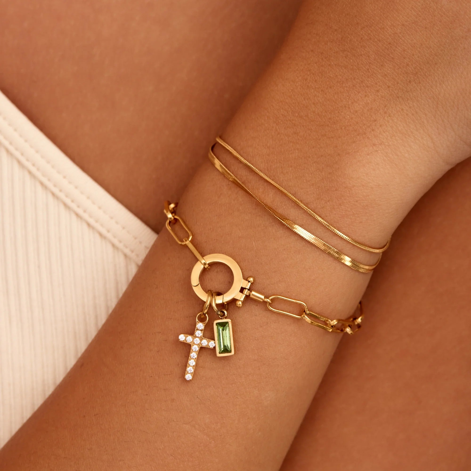 Bracelet Chaîne Croix & Pierre de Naissance