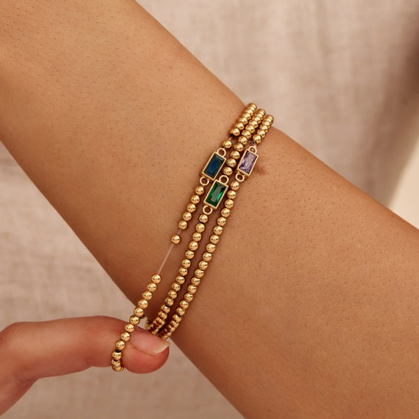 Bracelet Perles Dorées & Pierre de Naissance