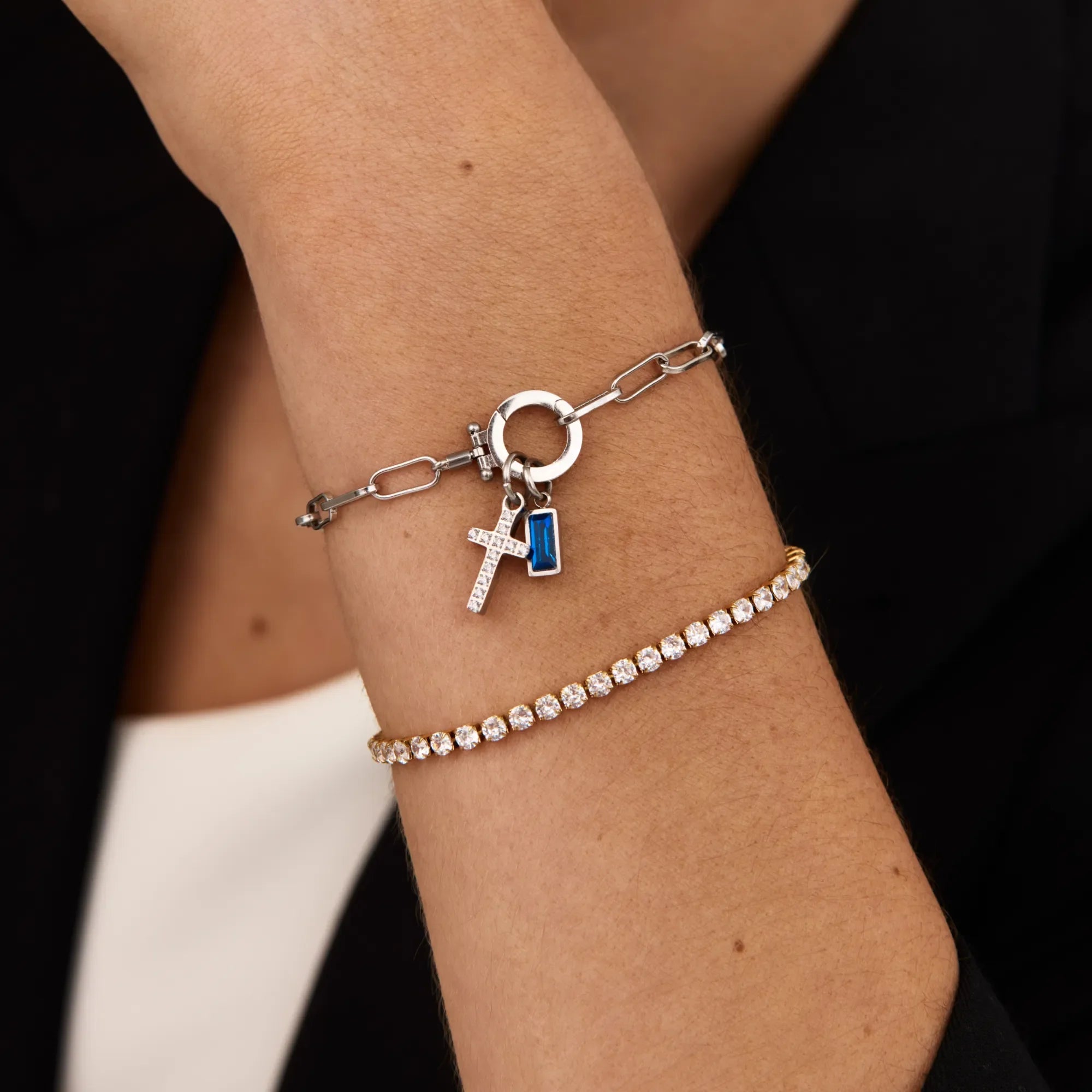 Bracelet Chaîne Croix & Pierre de Naissance