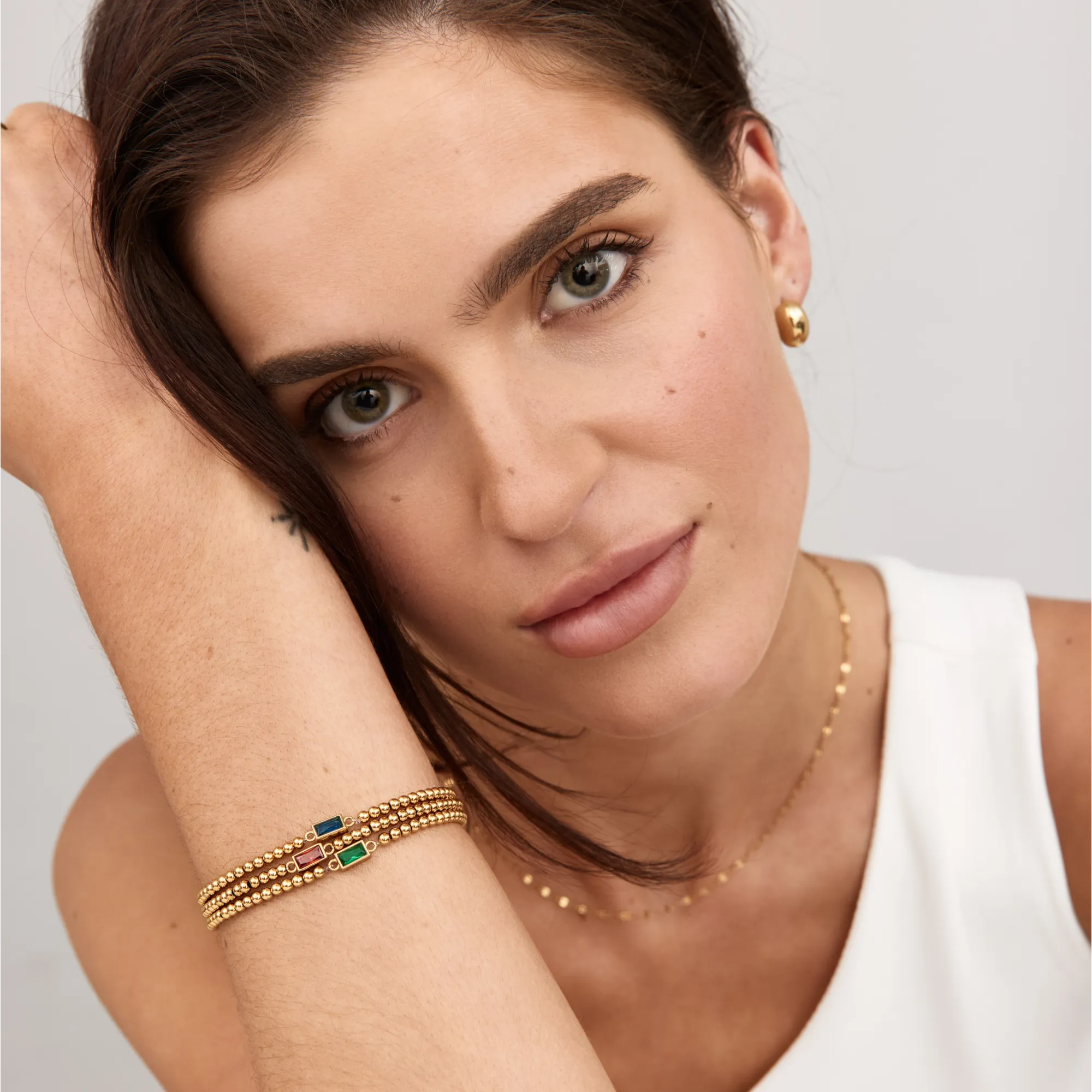 Bracelet Perles Dorées & Pierre de Naissance
